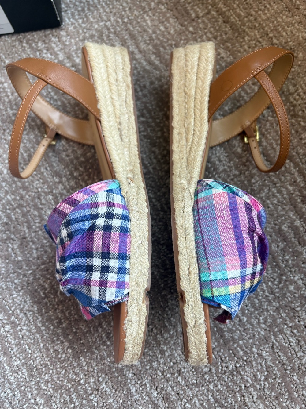 NWT Talbots Multi-Color Plaid Knot Front Slingback Sandals with Tan Straps - Picture 4 of 7